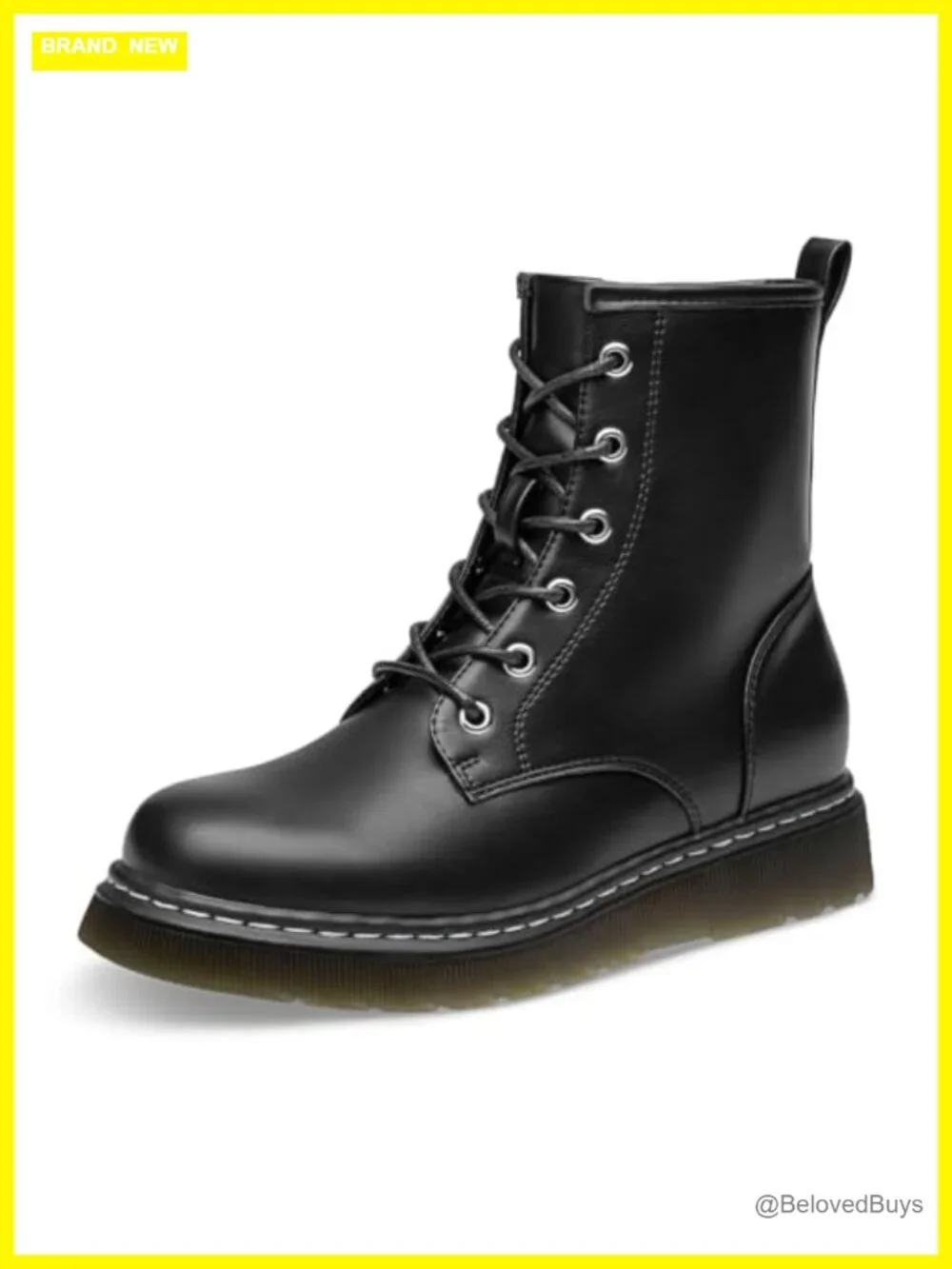 Faux Leather Lace-Up Ankle Boots with Side Zipper, Low Platform Heel, Waterproof